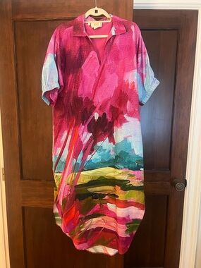 Vince Camuto Pink Abstract Print Midi Dress